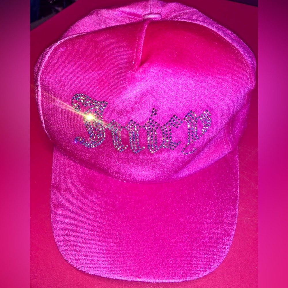 Juicy Couture Kids Hot Pink Barbie Velvet Jeweled Cap Sparkling Crystals Summer